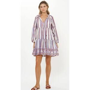 OLIPHANT Tuckernuck Balloon Sleeve Short Mini Dress Haveli Peri Print Cotton S
